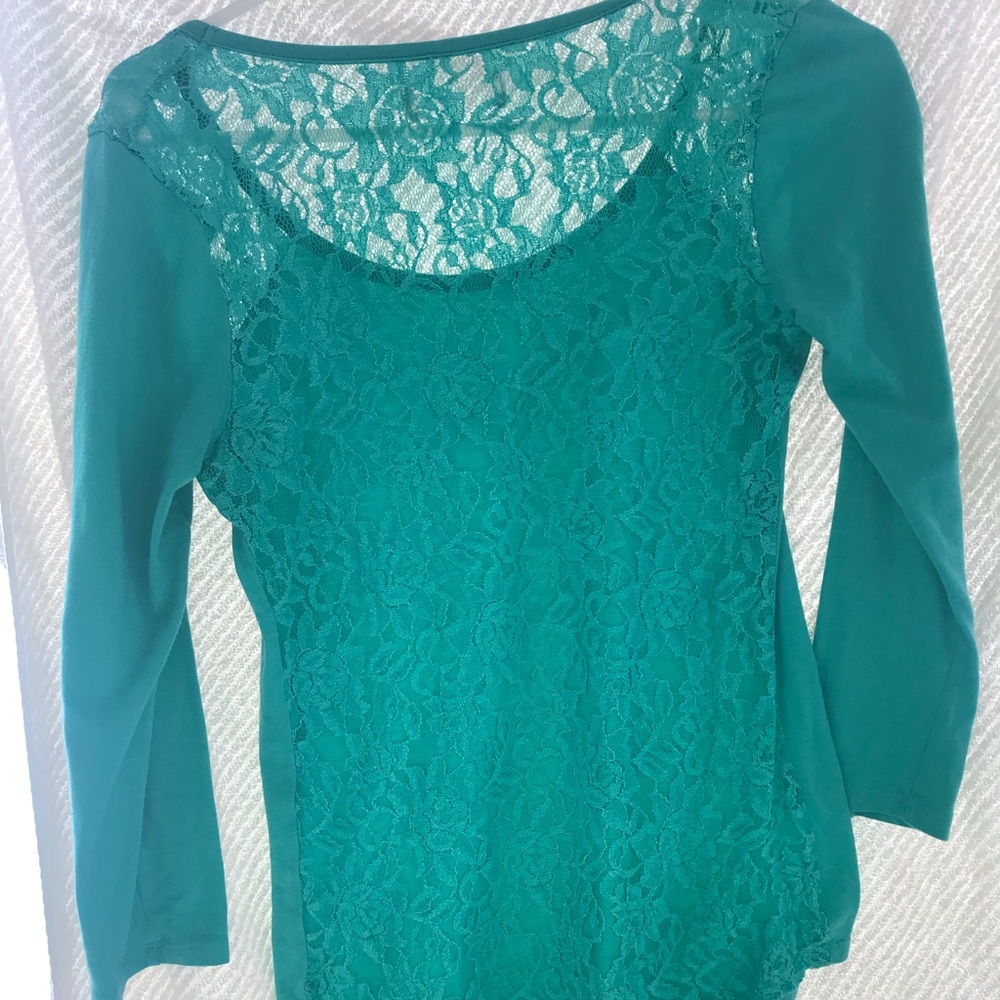 Turquoise Lace 3/4 Sleeve Shirt